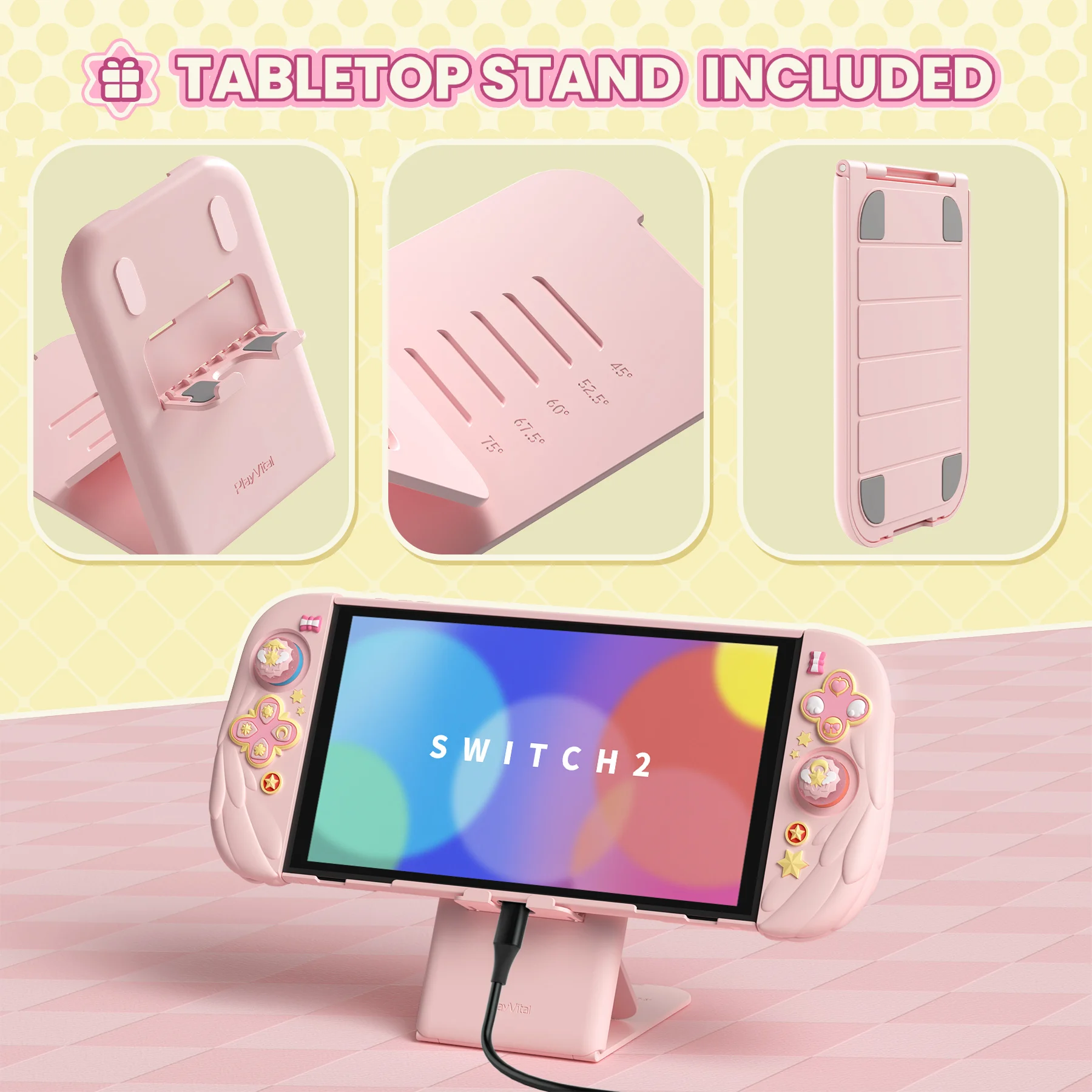PlayVital Magic Wings Dockable Silicone Case for Nintendo Switch 2 – Anime Protective Cover with Adjustable Stand & Thumb Caps