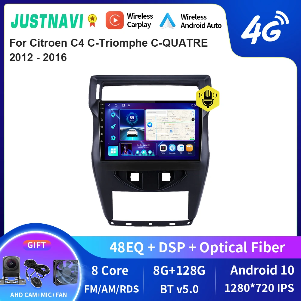 

JUSTNAVI QT10 Android 10,0 автомобильное радио для Citroen C4 C-Triomphe C-QUATRE 2012 - 2016 мультимедийный BT Carplay 4G WIFI 2 Din без DVD