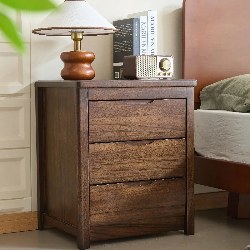 Walnut bedside table, solid wood, home bedroom, environmentally friendly water-based paint, simple and modern, light luxury beds