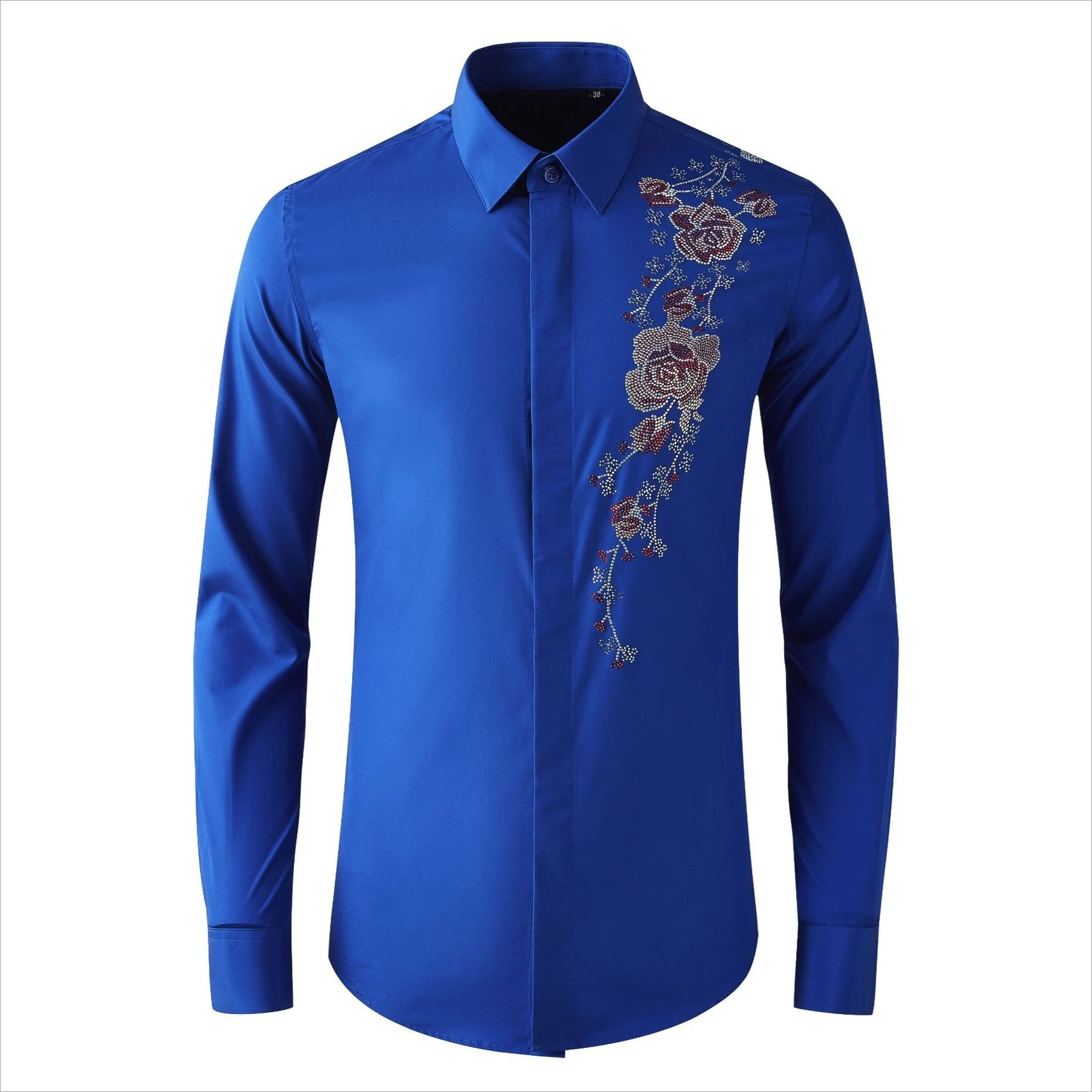 

Роскошная мужская рубашка со стразами для тяжелой промышленности, официальная рубашка со стразами и длинными рукавами для выступлений на сцене, повседневные деловые банкетные топы