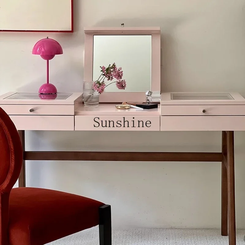 Dresser pink table solid wood bedroom modern simple storage cabinet integrated  FT