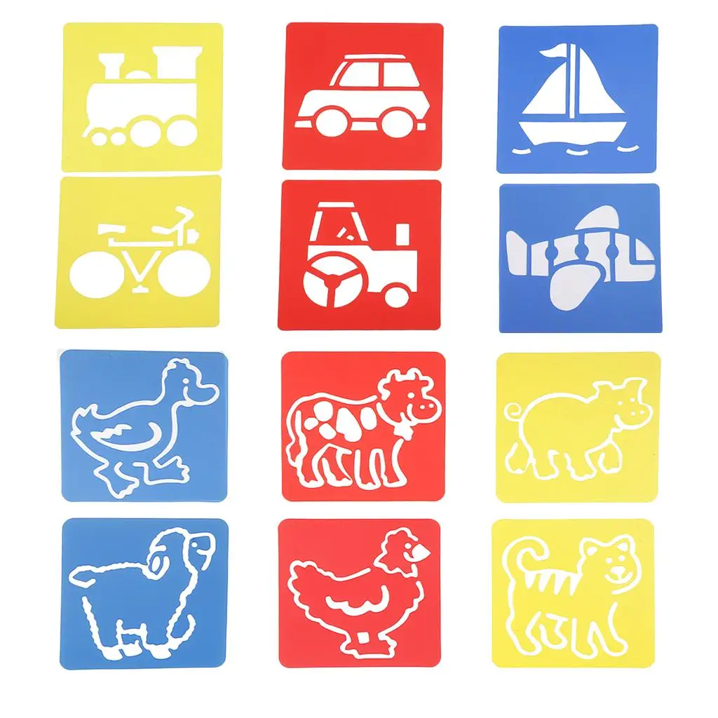 12 Pieces Plastic Drawing Templates Rulers Stencil for Kids Drawing Stationery