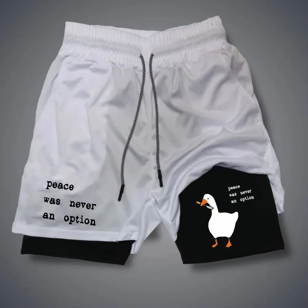 

Cartoon Duck Print Shorts Summer Double Layer Letter Print Shorts Quick Drying Pants Fitness Tracksuit Beach Short Pants Moto