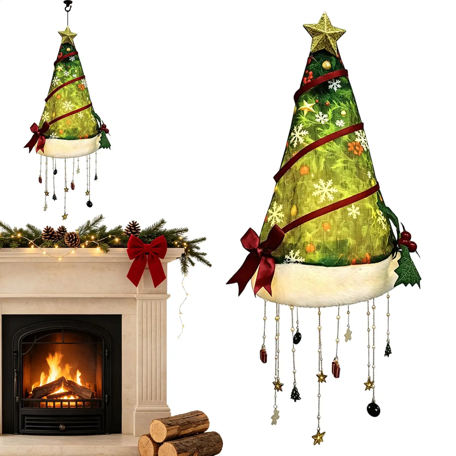 Christmas Lighted Santa Hat Hanging  Indoor Lights LED Warm Glow Funny Festive Chandelier Decorative Lights For Home Dining Room