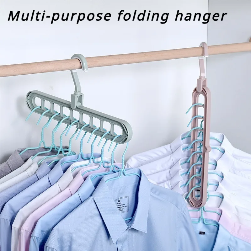 Multifunctional foldable hanger, creative nine-hole design, rotating storage does not occupy an area, durable