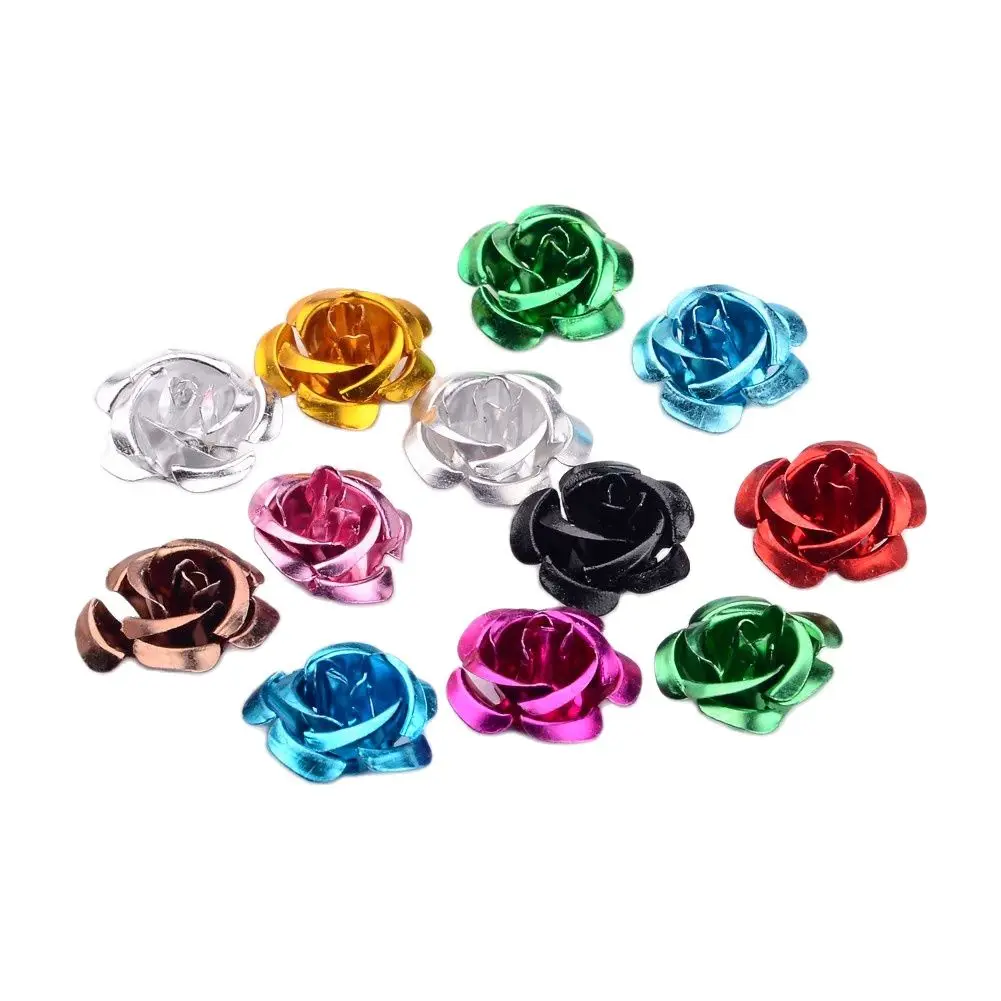 50/100pcs Colorful Rose Flower Aluminum Spacer Beads for Women DIY Bracelet Earrings Fashion Jewelry Making Accessories Decors