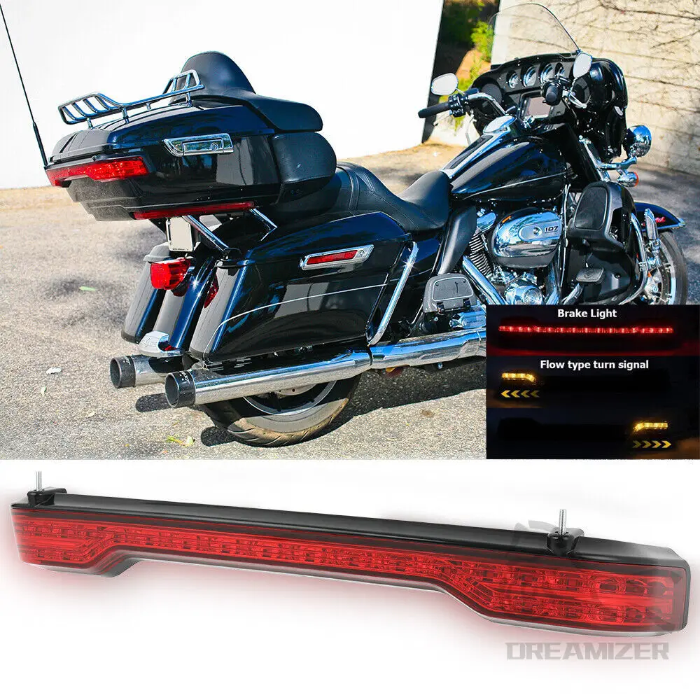 

Motorcycle LED Rear Tour-Pak King Tour Pack Brake Turn Tail Lamp Light Red For Harley Touring 2014-2019 Tri Road Glide