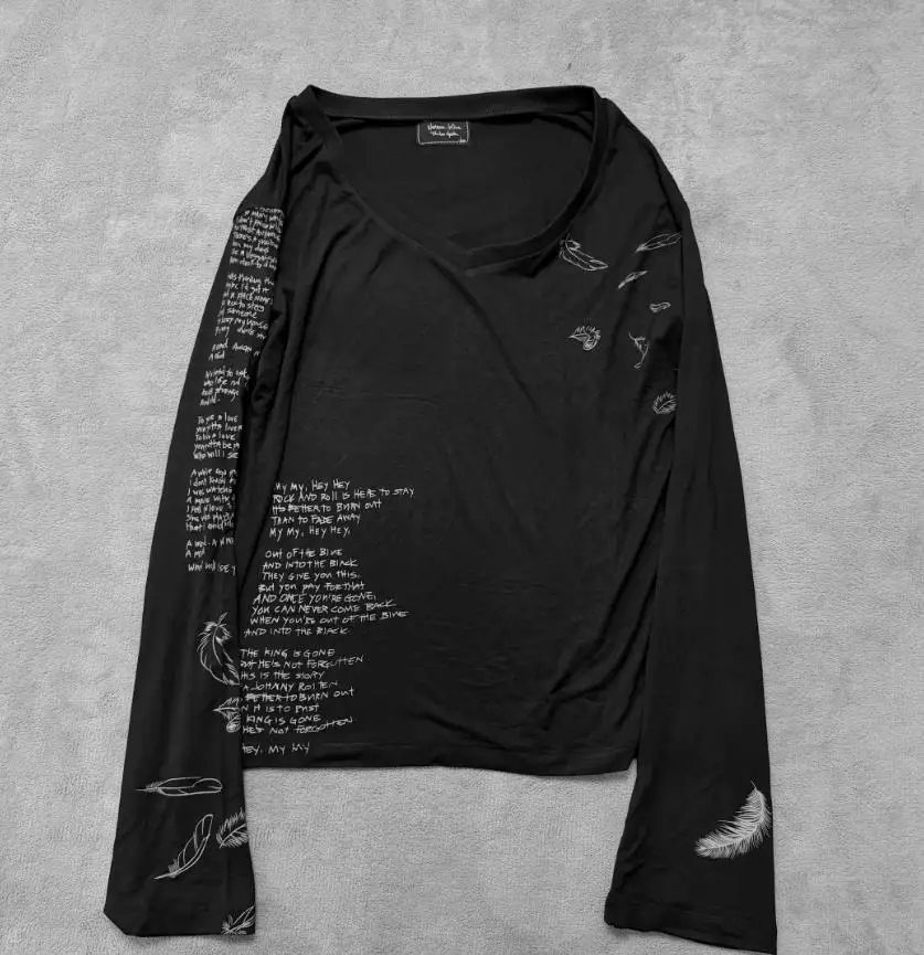 New Men Number 9 08ss Birds Feather V-neck T Shirts T-Shirt Hip Hop Skateboard Street Cotton T-Shirts Tee Top Size 1 2 3 R091