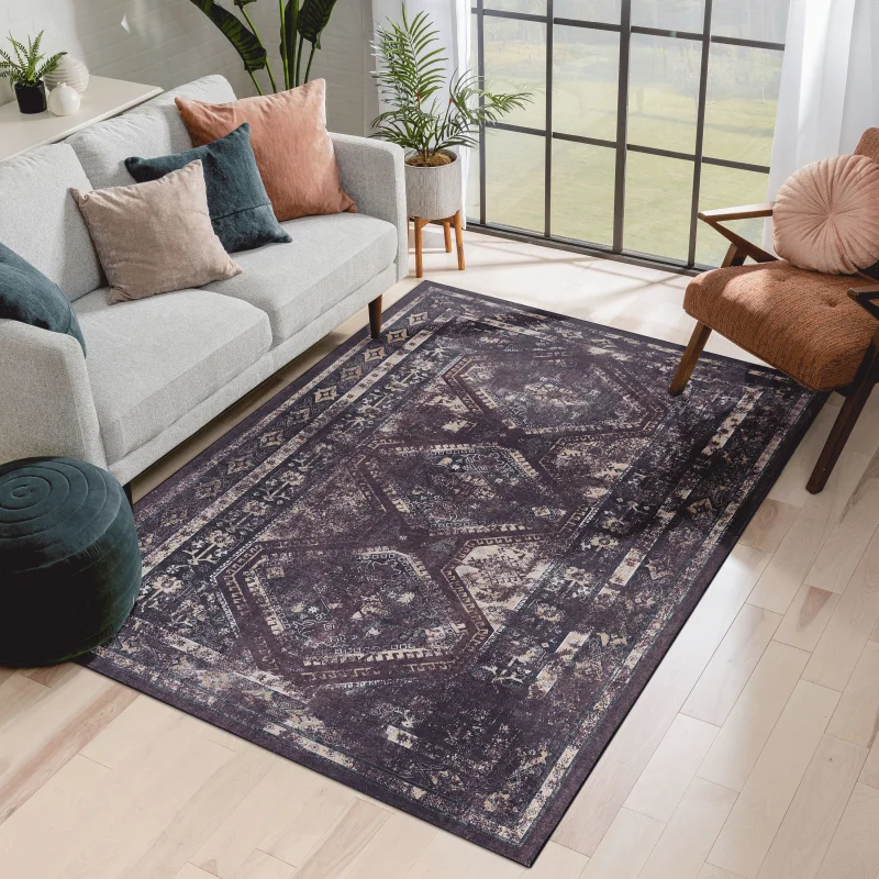 

NAAR MAVAL Black Washable Rug 4x6 Area Rug (Black+Burgundy, 4' x 6')