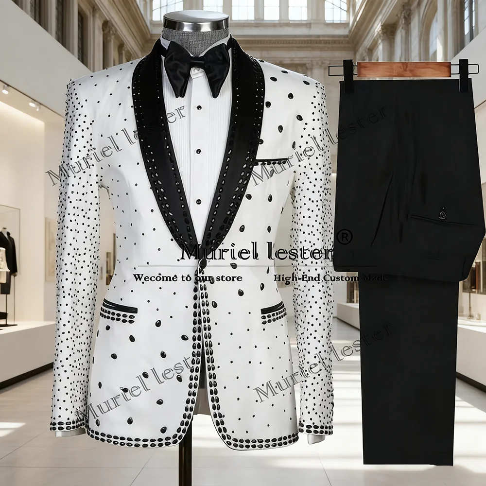 

Luxury Crystals Beaded Suits Men For Wedding 2 Pieces Sets Shawl Lapel Prom Blazers Customized Male Fashion Banquet Tuxedos 2026