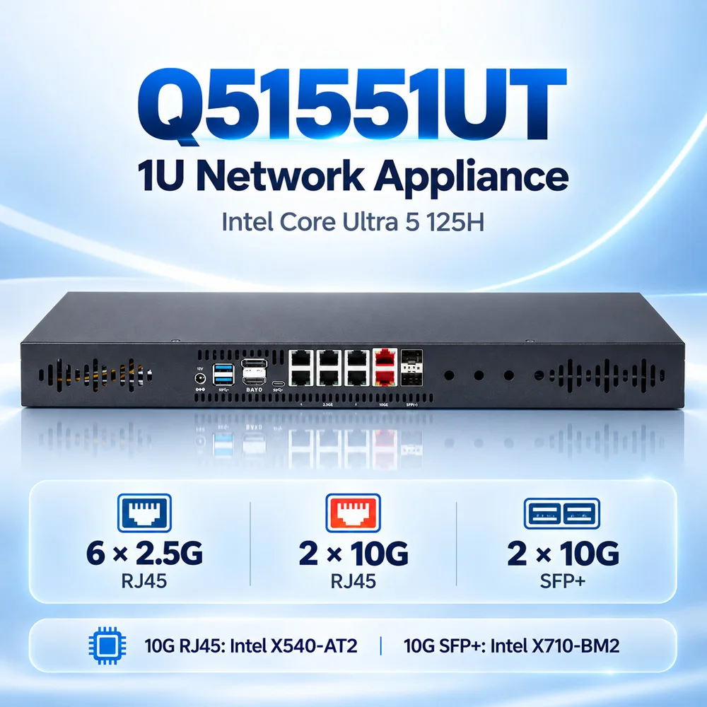Qotom Q31500UT 1U Edge AI Rackmount Server Int el Core Ultra 10G Network Appliance Mini PC 6x 2.5G LAN 2x 10G RJ45 2x SFP+ X710