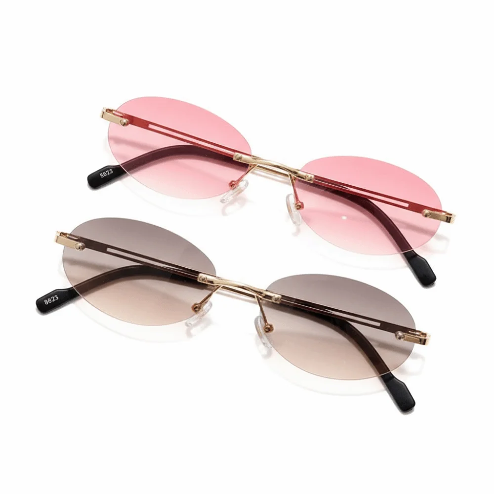 Fashion Rimless Design Oval Sunglasses Gradient Lens UV400 Protection Eyeglasses Sun Glasses for Women & Men