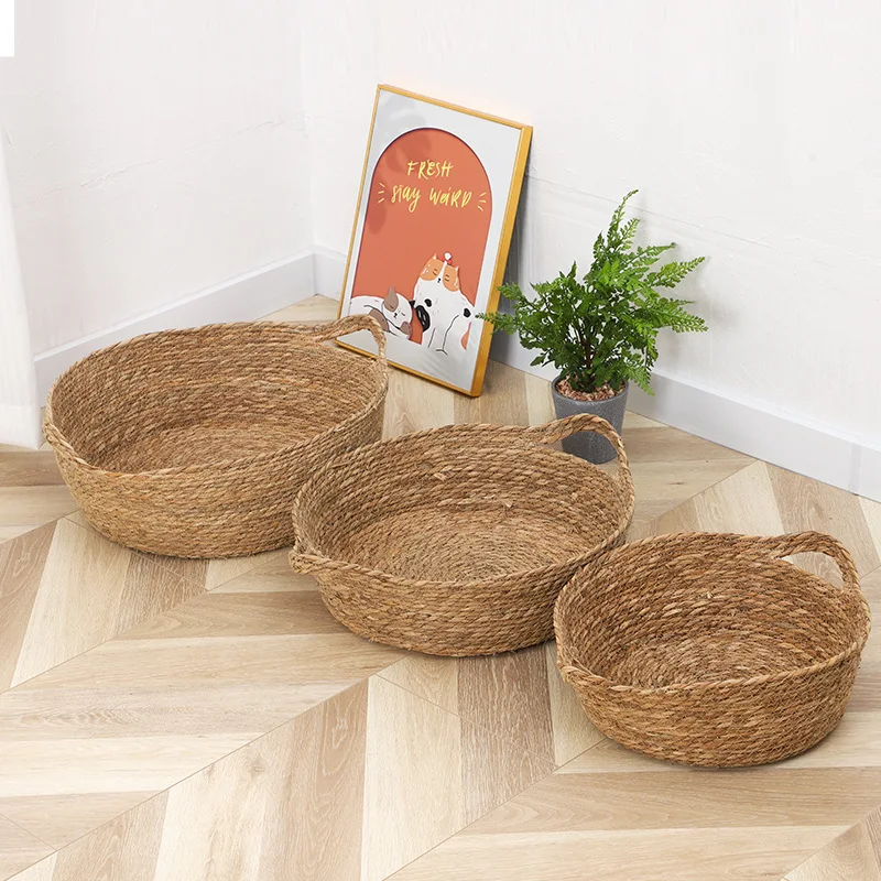 Round Rattan Cat Nest Wholesale Four Seasons Universal Cat Nest Summer Hand-woven Cat Scratch Board Dog Nest Pet Supplies Honey