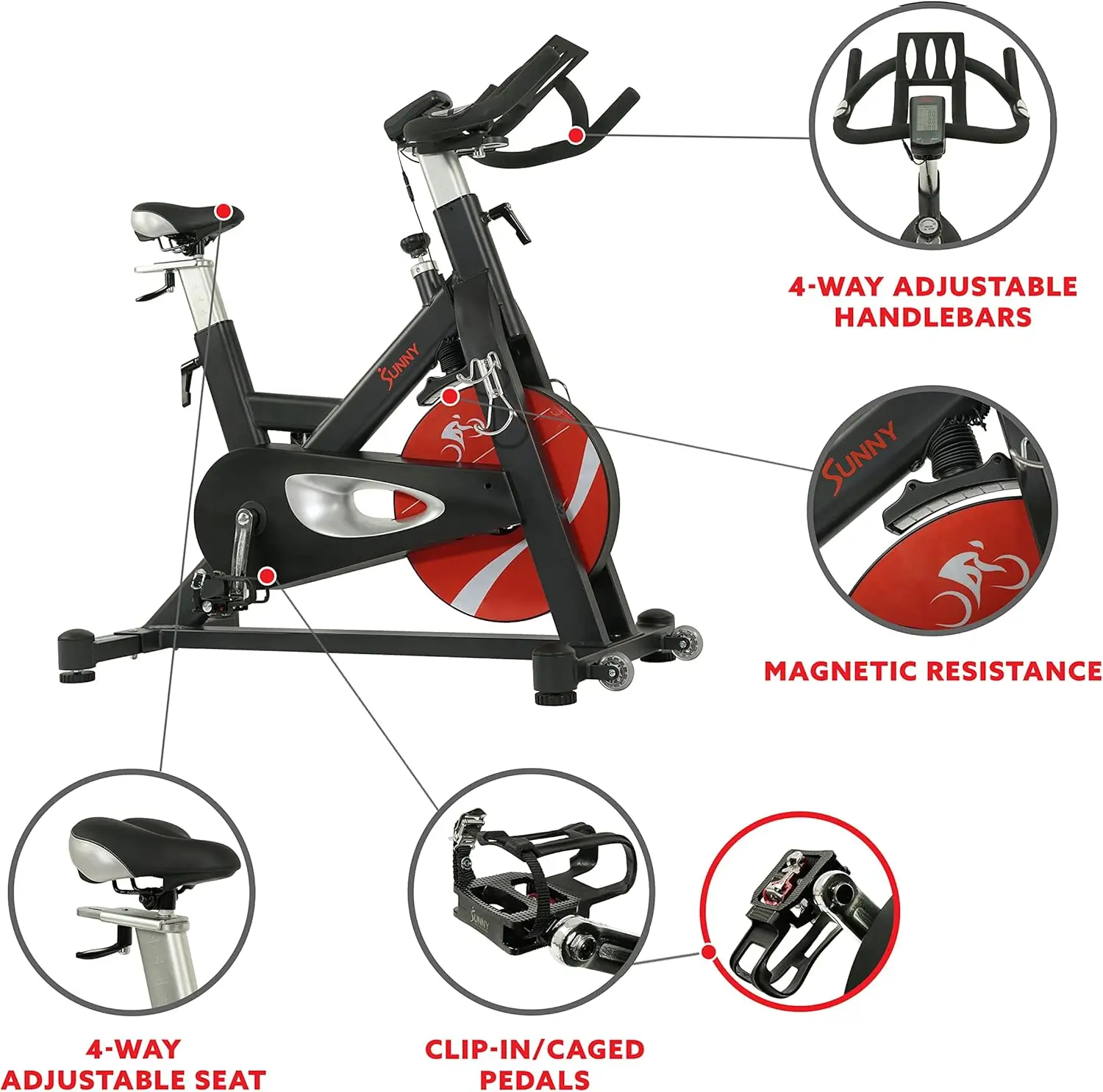 Sunny Health & Fitness Evolution Pro Bicicleta de ciclismo com tração magnética para exercícios internos