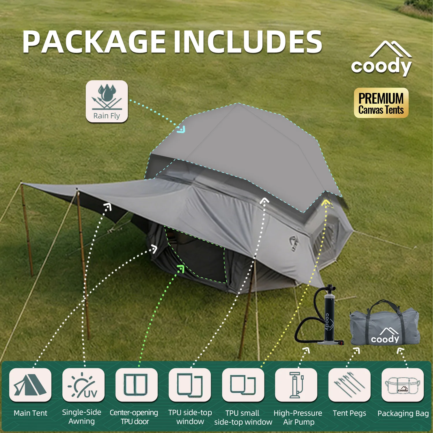 

Bestona Air Tent-Gray Canvas Tents Camping Outdoor Luxury Unique 3-8 Person Inflatable Camping Tent Family Inflatable Tent
