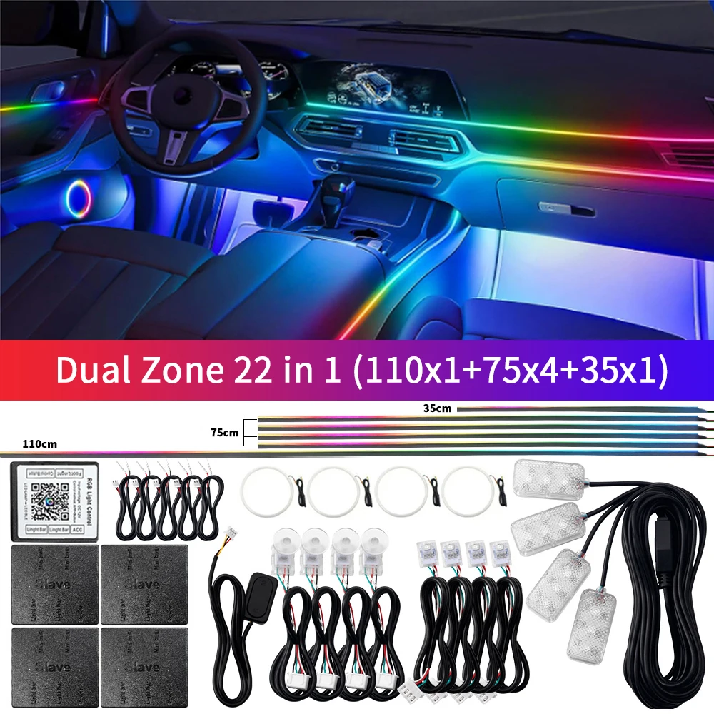 6/10/14/18/22 in 1 Led Car Ambient Lights RGB 213 64 Color Acrylic Strips Symphony Streamer Interior Rainbow Atmosphere Lamp Kit