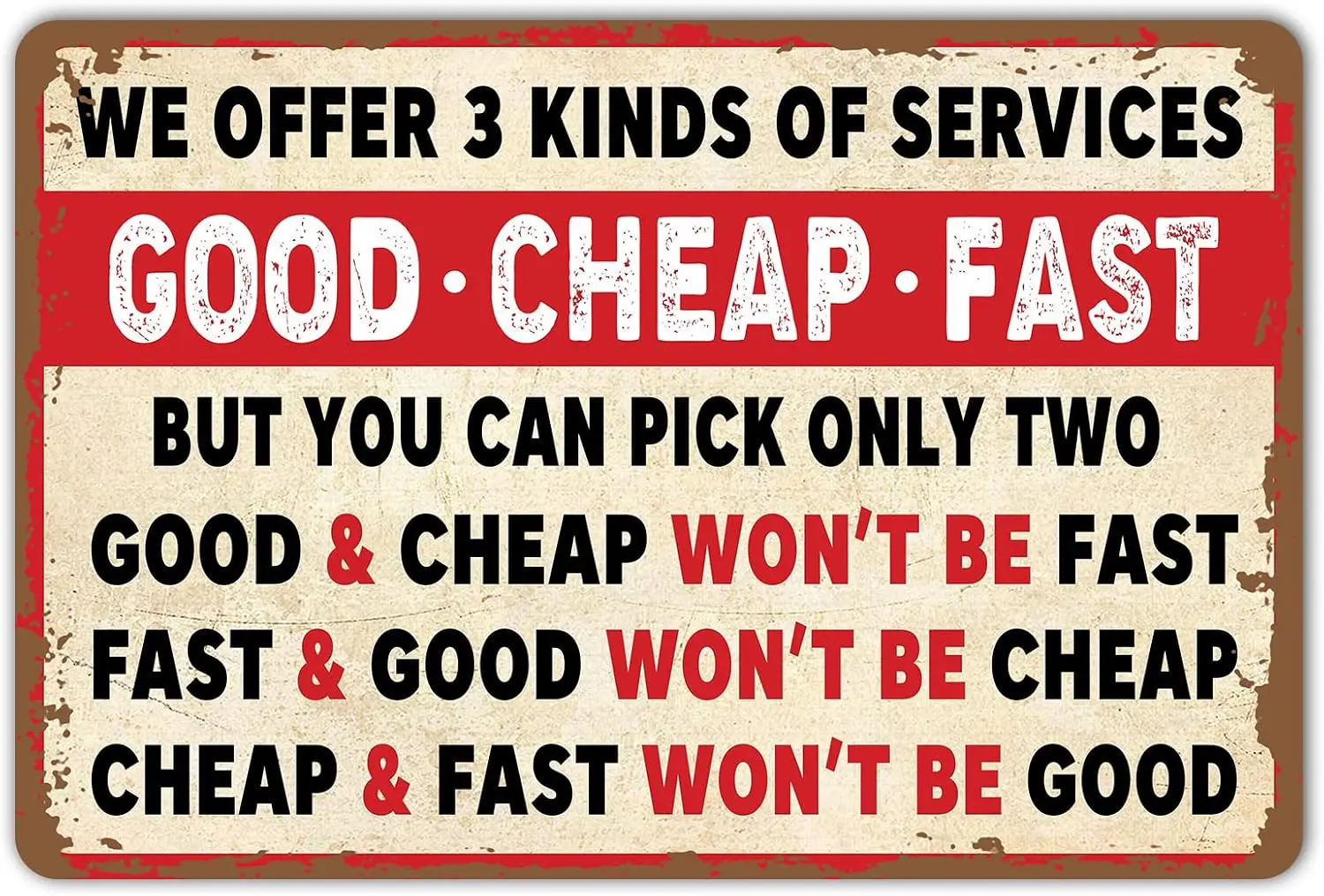 HYBLOM Good Cheap Fast Services Metal Signs - Funny Vintage Garage Tin Sign Home Bar Coffee Shop Decor Poster 12x8 Inch sign