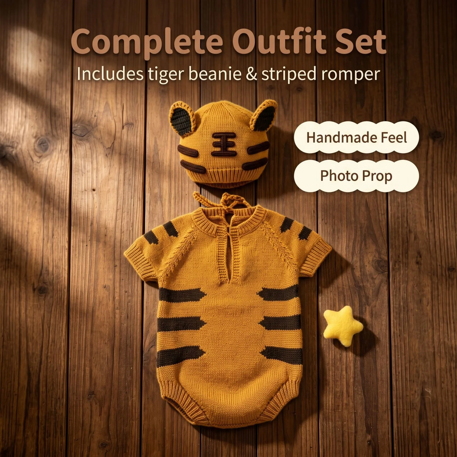 Newborn Photography Props Tiger Knitted Romper and Hat Set Baby Boy Girl Photo Outfit Cute Animal Costume Infant Photoshoot Clot