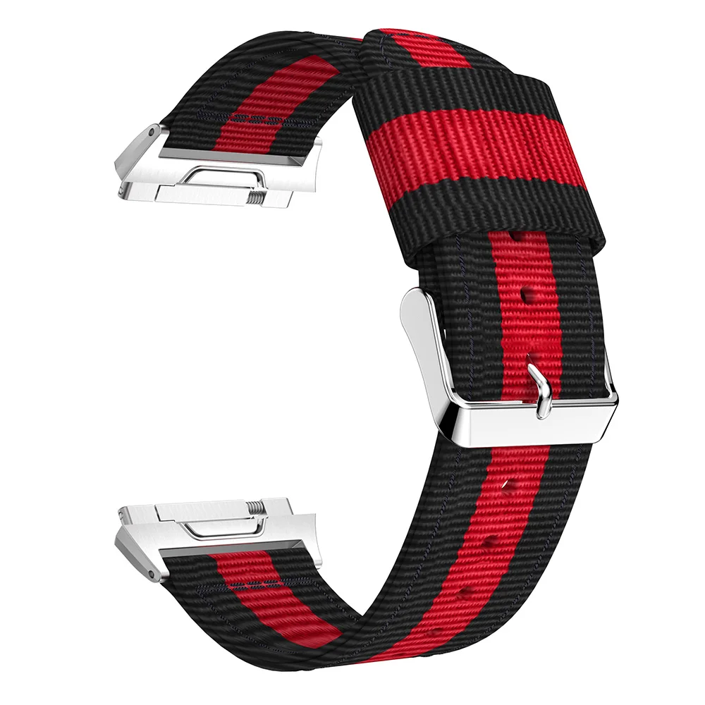 Cinturino sportivo in nylon a strisce verticali per Fitbit Ionic, larghezza: 22 mm - nero/rosso