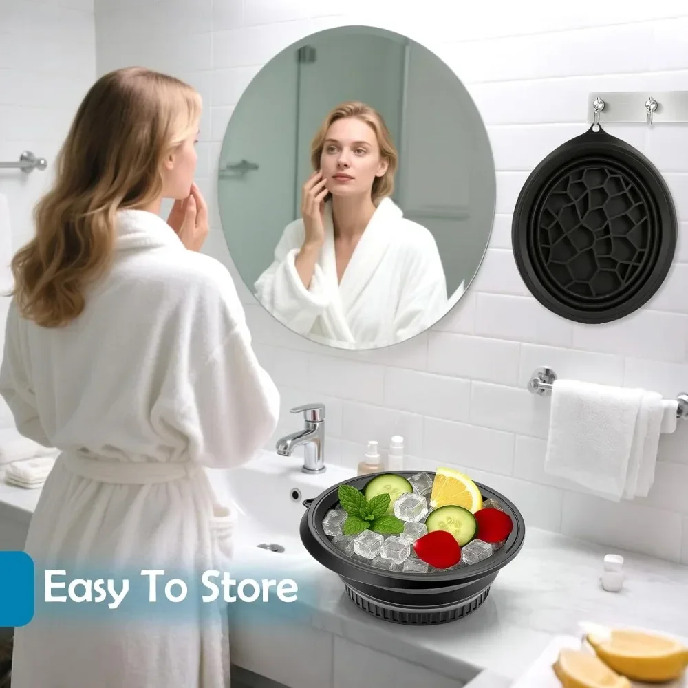 Foldable Face Ice Bath Bowl, Cold Compress Ice Therapy for Facials Skin Care, Built-In Ice Tray Wash Basin Travel Beauty Tool