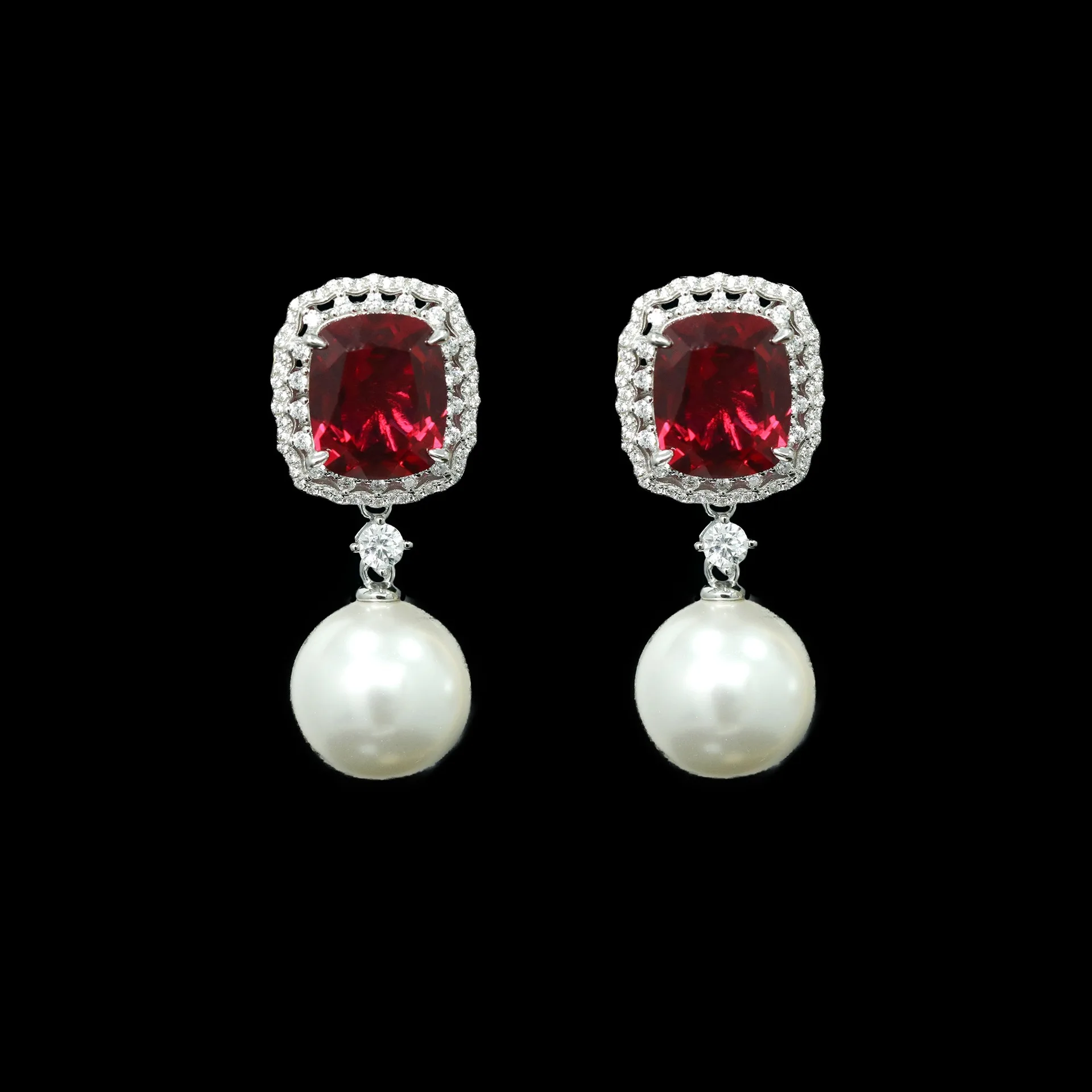 

New S925 Silver High Carbon Diamond Dove Blood Red Pillow shaped Bead Activity Versatile Girl Earrings Wedding Jewelry
