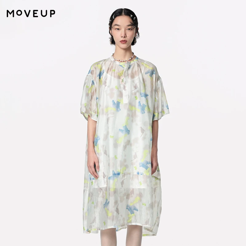 

MOVEUP Half Sleeve Round Neck Dress 2026 Summer New Fun Color Contrast Printed Loose Breathable Two-Piece Dress Set 124221326
