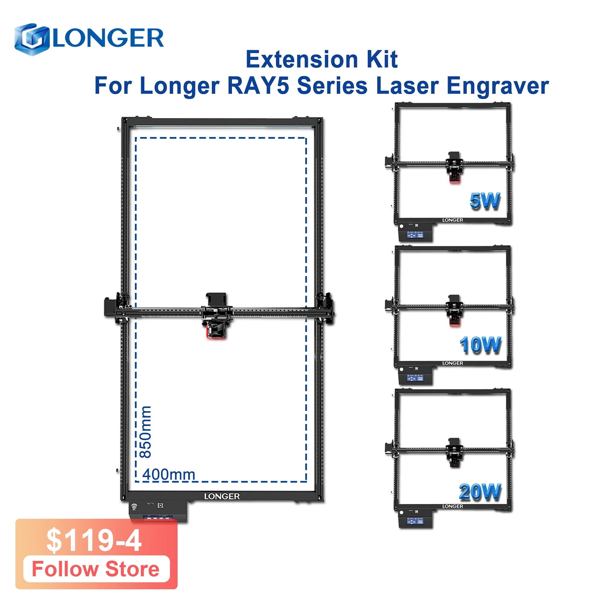 

Longer Extension Kit Y Axis Expanded to 400 * 850mm For Longer Ray5 5W 10W 20W Engraving Area With Accessories