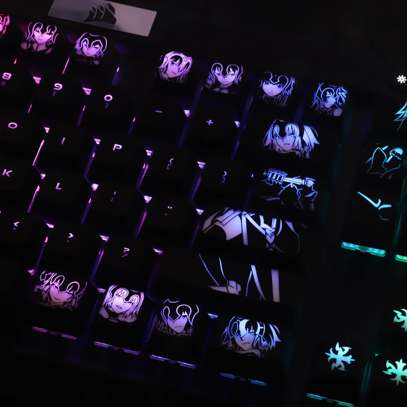 Anime Custom Design FGO Fate Grand Order Jeanne D'Arc Alter Anime Theme Backlit Black Hole Keycap Coated Mechanical Keyboard