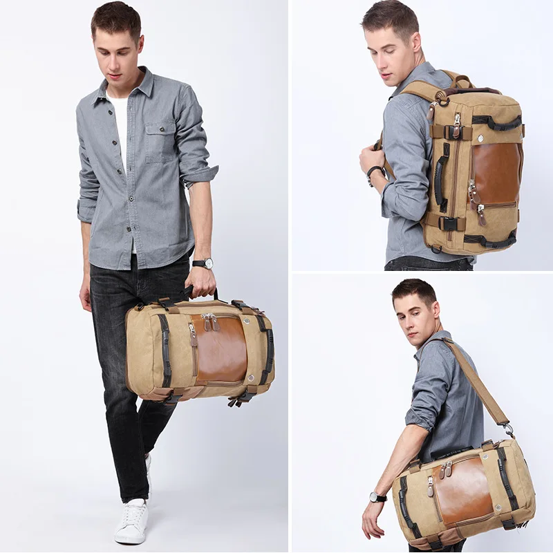 Artsy Vintage Leisure Gaya Korea Kanvas Kapasitas Besar Pria Perjalanan Multifungsi, Tas Selempang Hiking Luar Ruangan Tas Tote