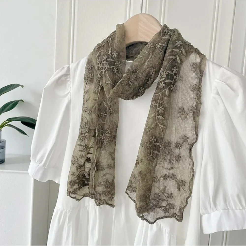 تنوعا الرجعية المرأة وشاح دانتيل النسخة الكورية من الأدبية طويلة الرقبة حماية وشاح المطرزة زهرة الإناث الحجاب #4