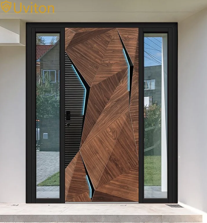 Aluminum Main Front Entrance Door Design Full Of Technology 3D Sculpture Anti-collision Explosion-proof With Light