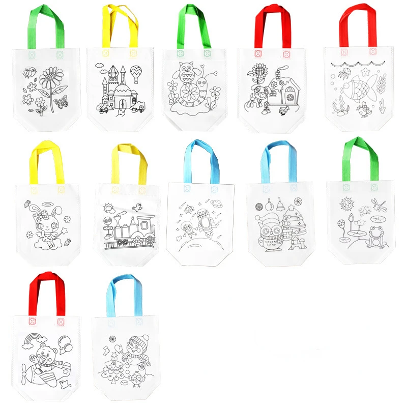 24pcs Cute Cartoon Coloring Bags Reusable Carnival for Birthday Party DIY Art Crafts or  Favors Supplies Christmas