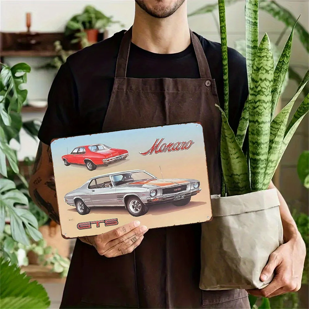 1972 Monaro GTS 455 Vintage Metal Tin Sign -  Retro Australian Muscle Car Wall Art with Vibrant Red,Orange Design, Durab