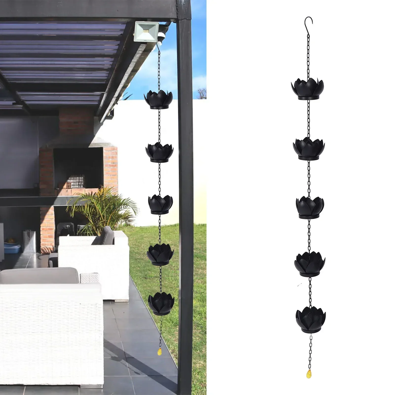 Lotus Hanging Rain Chain Metal Handmade Weatherproof Gutter Chain For Gardens Porches Gazebos Decks