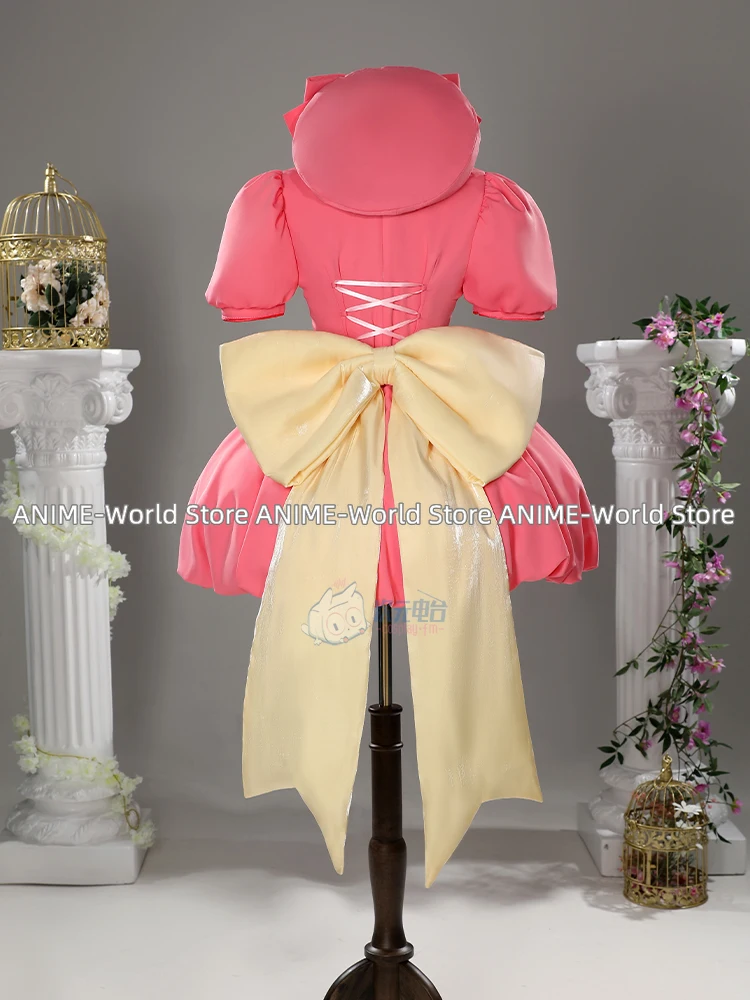 Women's Card Captor Sakura Cosplay Costume Kawaii Pink Dress with Bowknot and Gloves