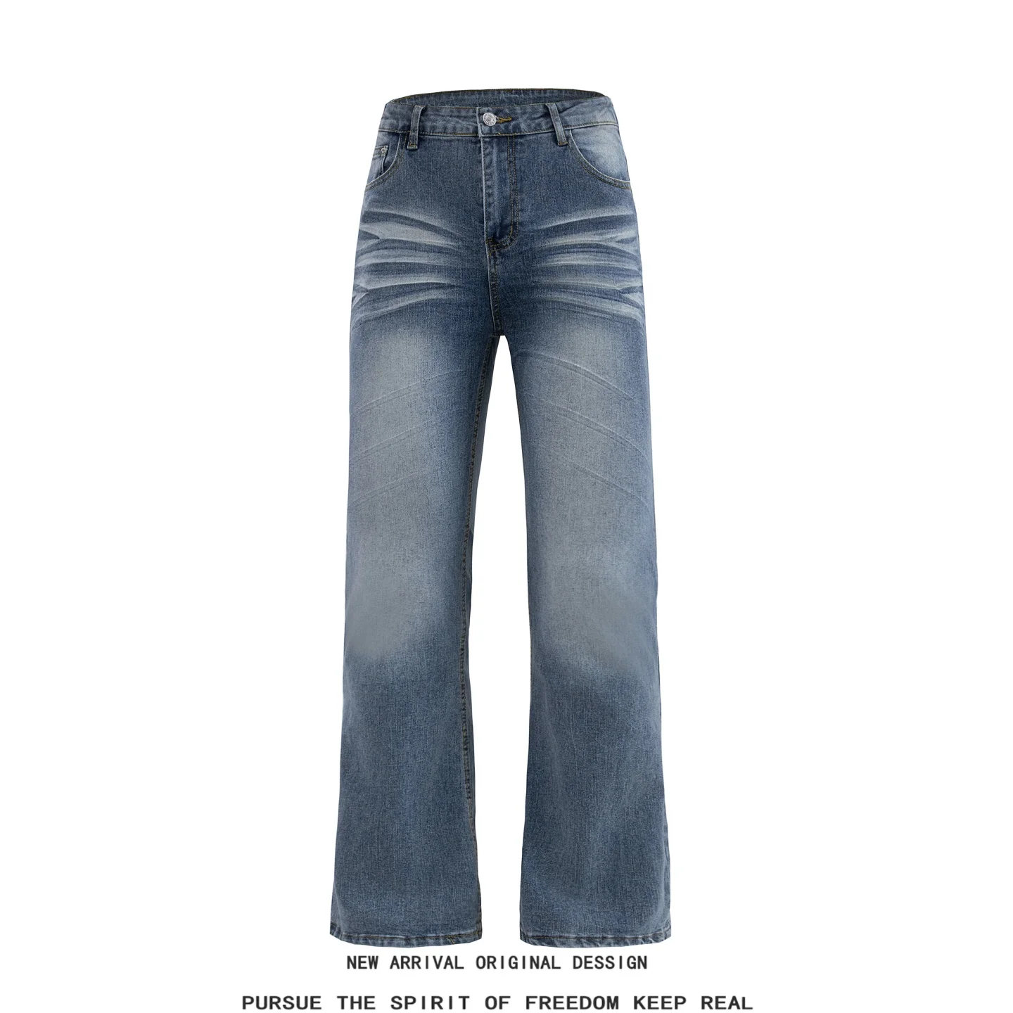 

Retro Blue Elastic Flared Jeans Men's American Washed Loose Straight Leg Pants Slimming Wide Leg Long Trousers Casual Jeans