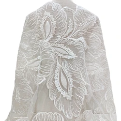 Beaded Lace Beading Fabric Material LUXURIOUS Africa Lace Fabric High Quality 2023 Wedding Dress Big Florals Leaf Embroidery
