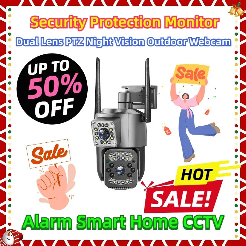 IP Camera Dual Lens PTZ Night Vision Outdoor Webcam Alarm Smart Home CCTV Security Protection Monitor