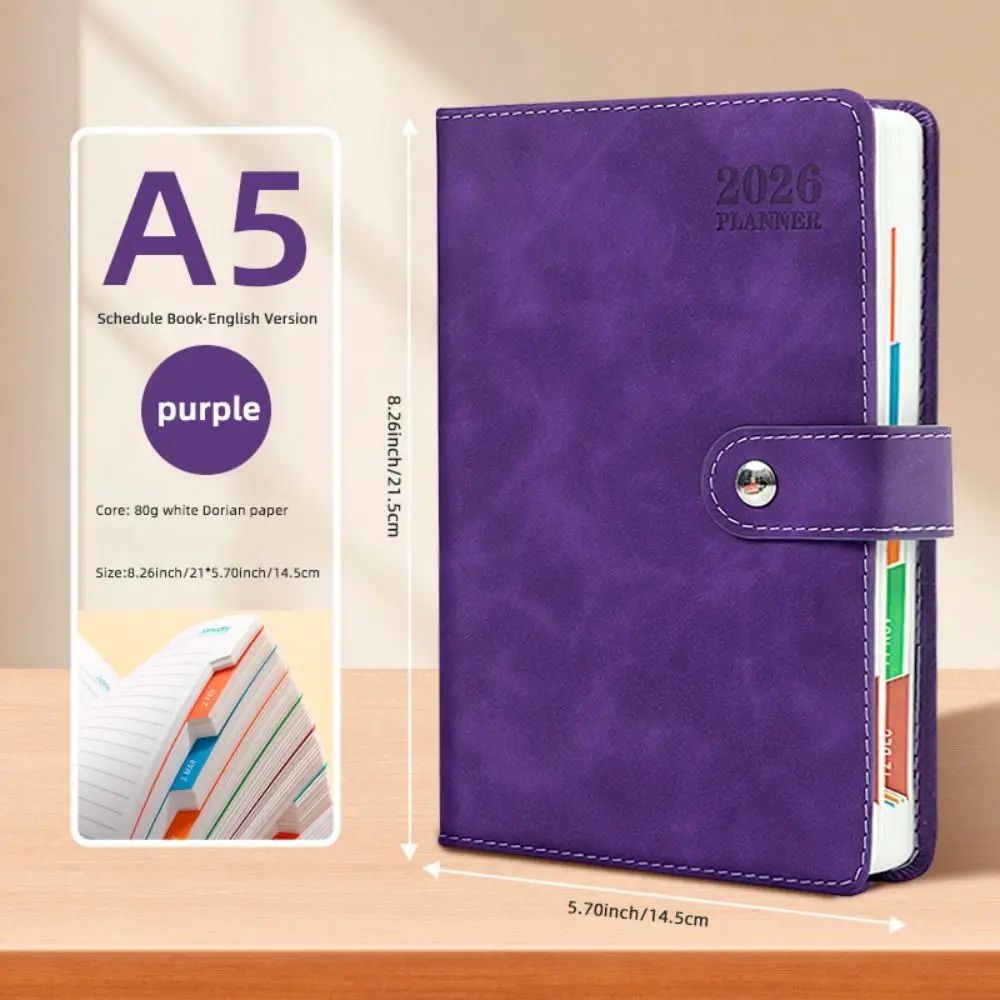 English 2026 Schedule Planner Notepad Wear-resistant Bookmark a5 Agenda Planning Notebook Portable 12 Months Office Work Planner