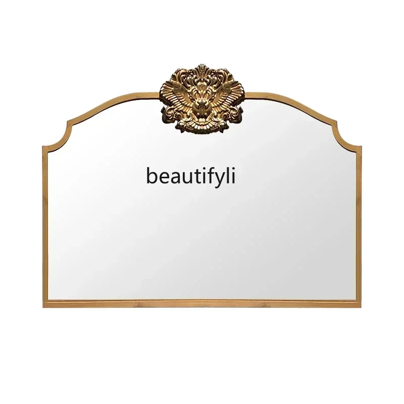 v European-style carved bathroom mirror retro luminous washtable with lamp large mirror wall-mounted defogging bathroom mirror