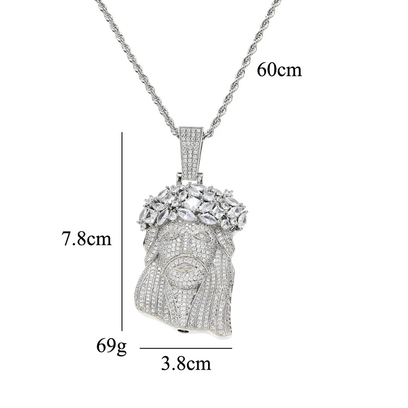 Hip Hop S925 Sterling Silver Bling Ice Out CZ JESUS PIECE Pendants Necklaces for Men Hip Hop Rapper Jewelry