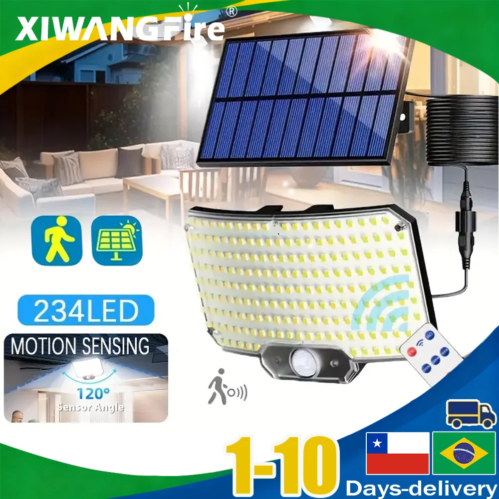 

Солнечные датчики движения с дистанционным управлением, прожекторы для наружной безопасности, 3 головки, 3 режима освещения для сада, кемпинга, 280 светодиодов-280 светодиодов