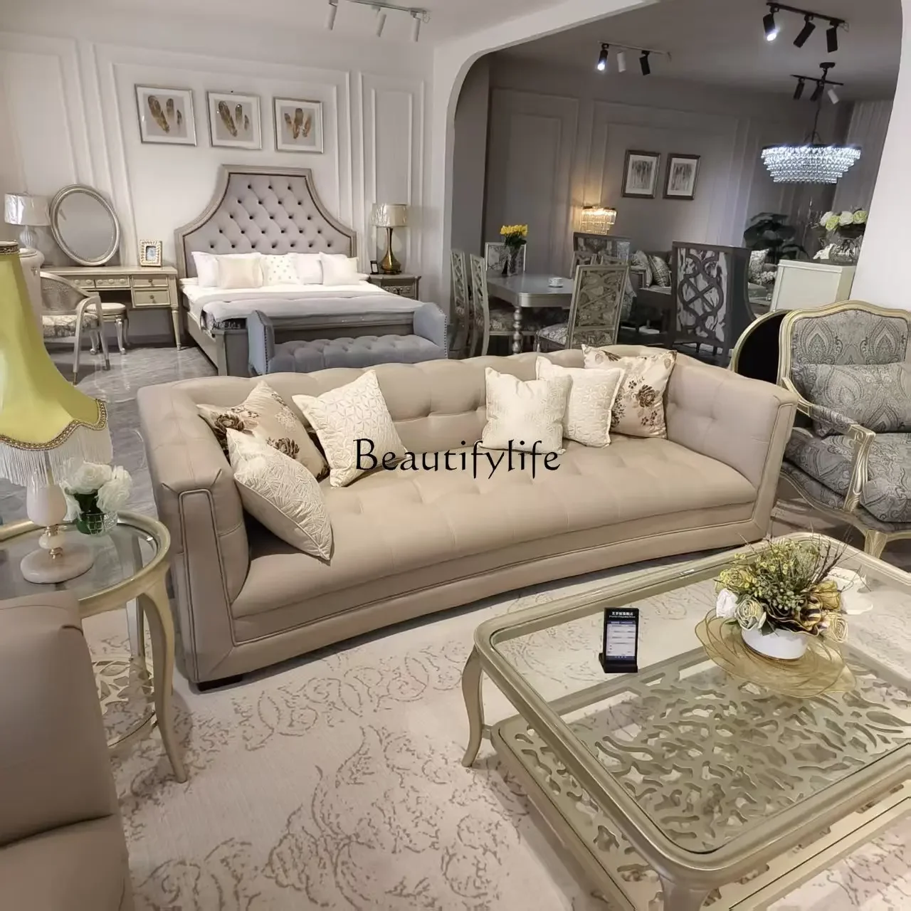 

yj19 American light luxury coffee table high-end rectangular glass small coffee table simple