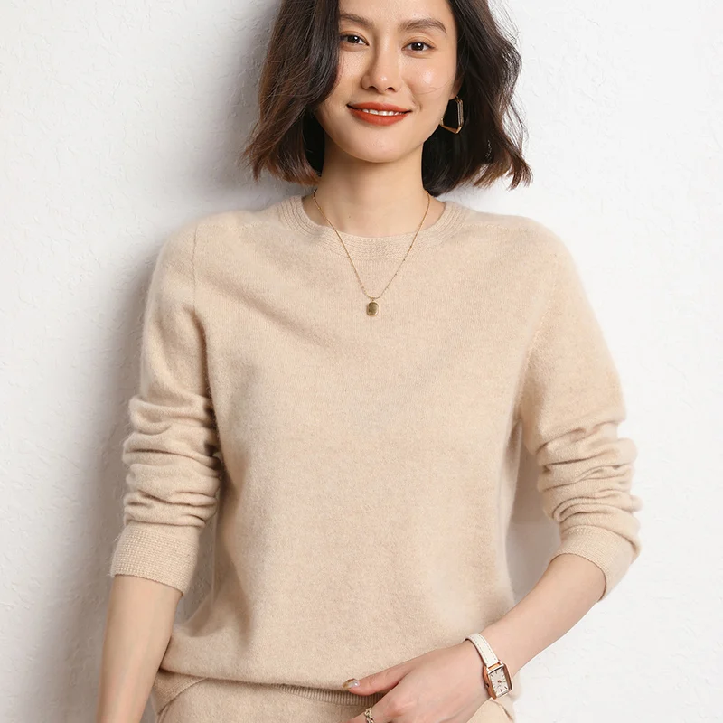 Winter 100% Pure Goat Cashmere Knitted Pullovers Hot Sale O-Neck Sweaters Women Soft High Quality Ladies Jumpers Clothes 2024