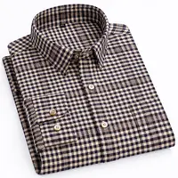 Camisa de algodón pesado de primera calidad de manga larga de franela para hombre, camisas cepilladas suaves y gruesas a rayas a cuadros informales de estilo inglés