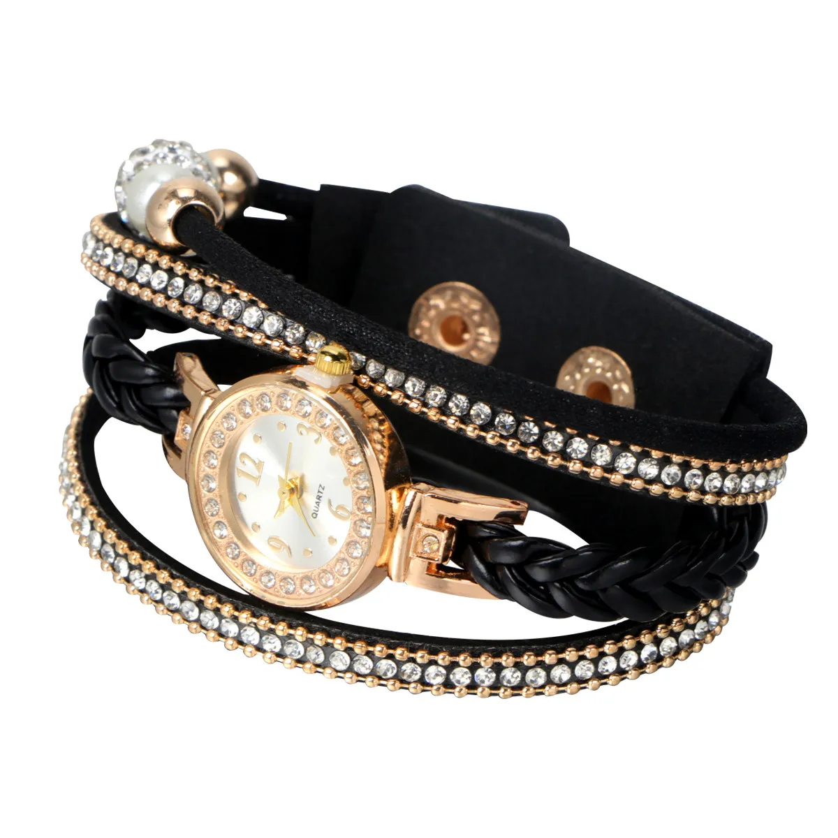 Fashion Women Quartz Watch Rhinestone Decor Braided Wrist Strap Elegant Chic Design Perfect Birthday Gift for Female Friends