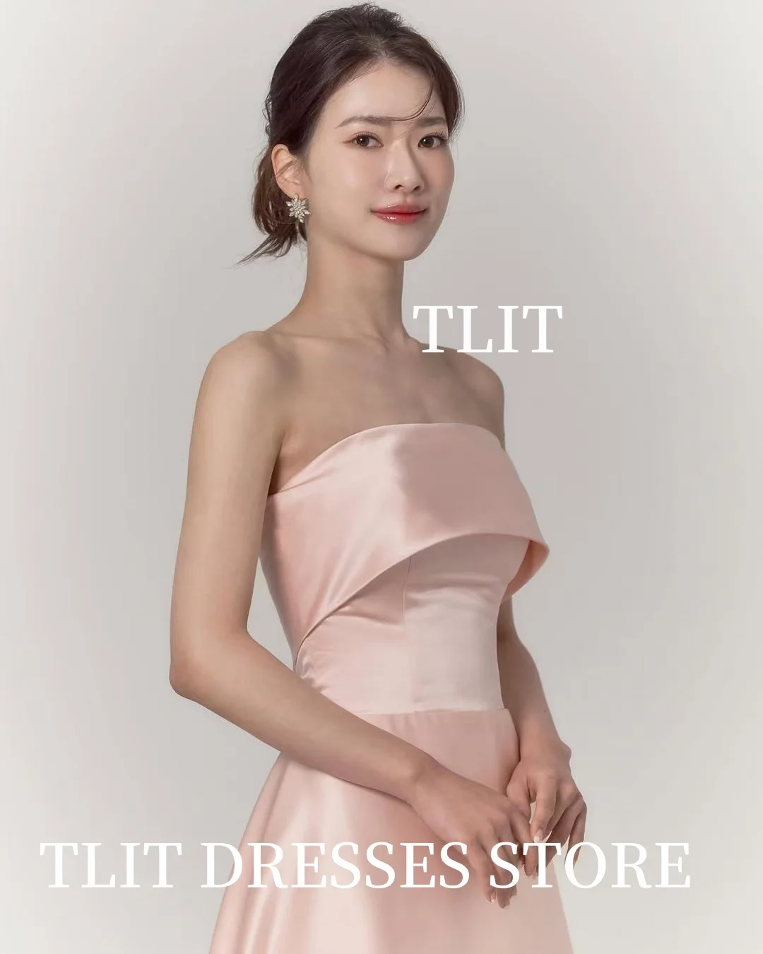 TLIT Fairy Baby Abiti da sera in raso di seta rosa personalizzati Abito da sposa coreano Servizio fotografico Abiti da ballo spaccati sul davanti senza spalline