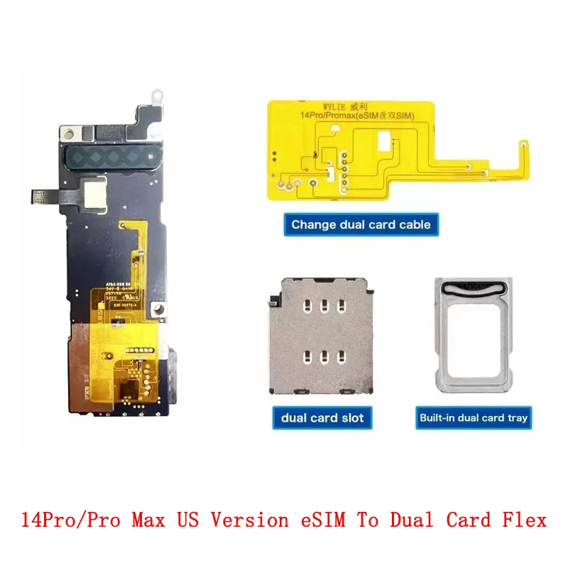 3PCS iP 14Pro/Pro Max US Version eSIM To Dual Card Flex With Built-in Card Holder Parts No Punching Layering Separation