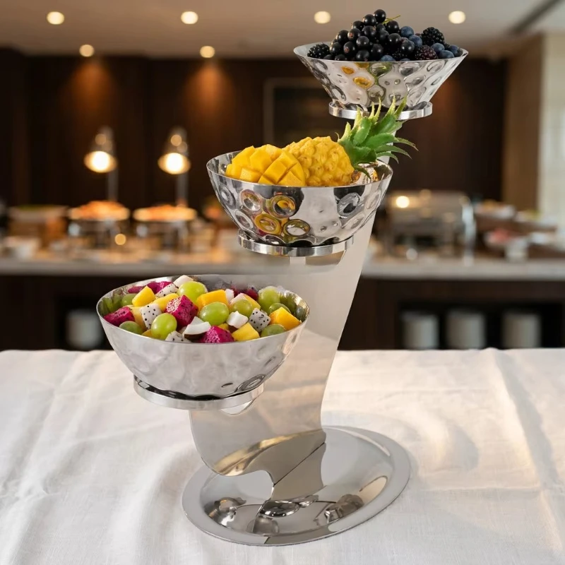Wedding decoration three-layer hammering afternoon tea food display lifter silver fruit bowl display stand