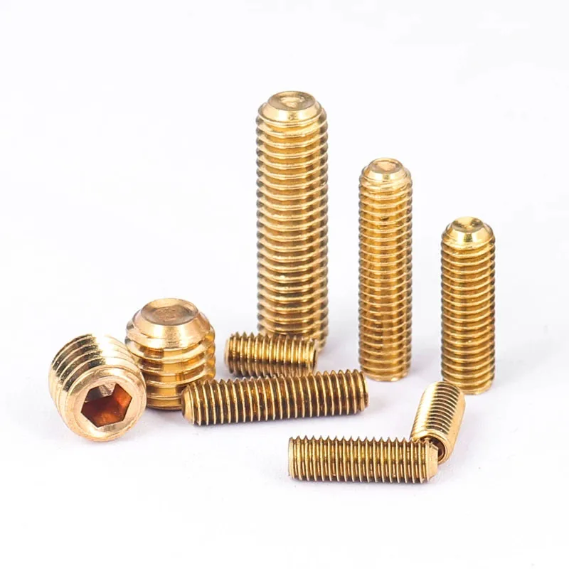 1~20Pcs M2 M2.5 M3 M4 M5 M6 M8 M10 M12 Brass Hex Socket Set Screw Cup Point Grub Screw Bolts Headless Allen Head Grub Bolt